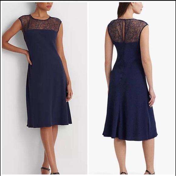 Ralph Lauren Black Label Navy Blue Sequins Georgette Sleeveless Cocktail Dress 6 - Picture 1 of 10